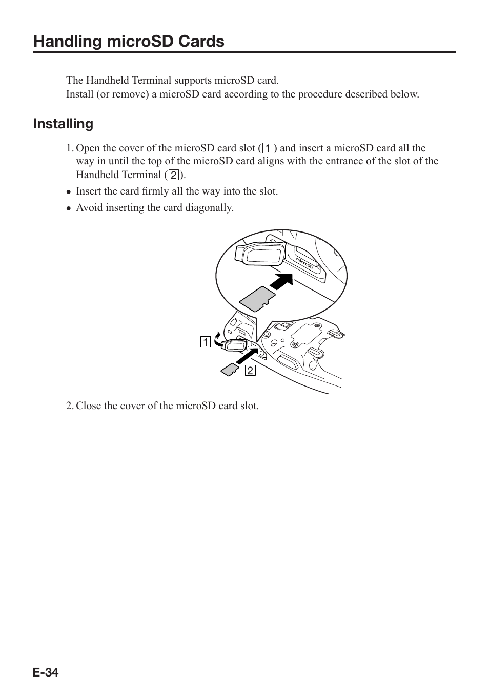 Handling microsd cards, Installing | Casio DT-X8 User Manual | Page 36 / 75
