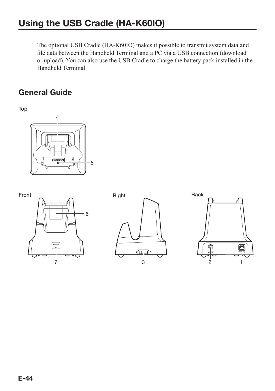 Using the usb cradle (ha-k60io), General guide | Casio DT-X8 User Manual | Page 46 / 75