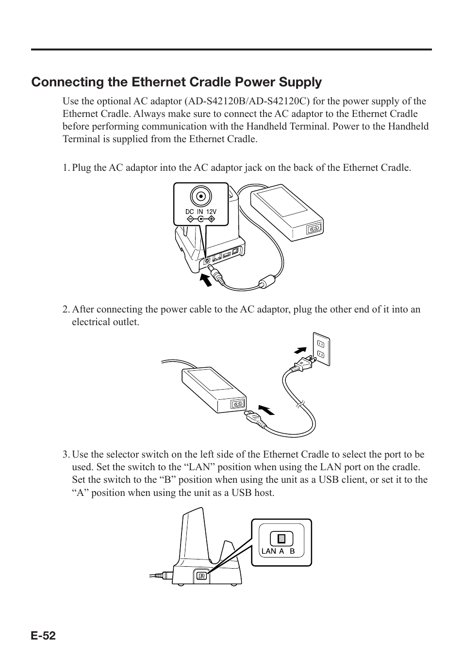 Connecting the ethernet cradle power supply | Casio DT-X8 User Manual | Page 54 / 75