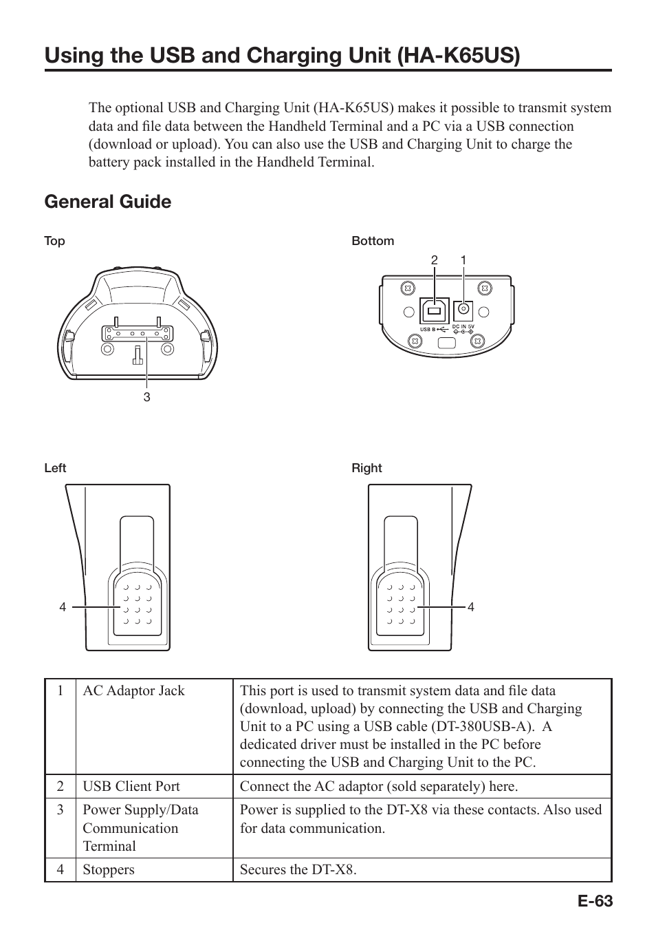 Using the usb and charging unit (ha-k65us), General guide | Casio DT-X8 User Manual | Page 65 / 75