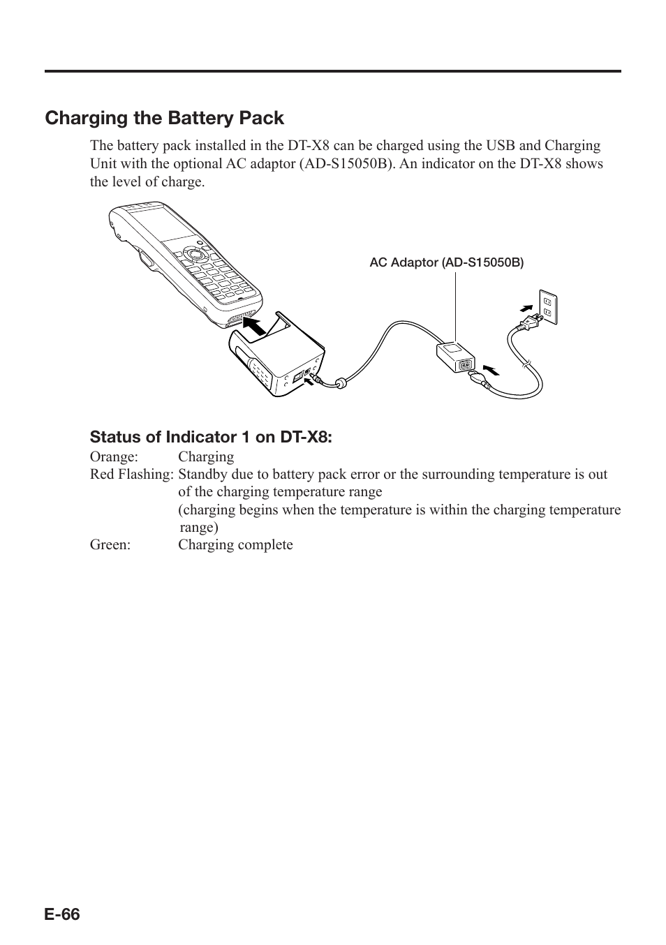 Charging the battery pack | Casio DT-X8 User Manual | Page 68 / 75