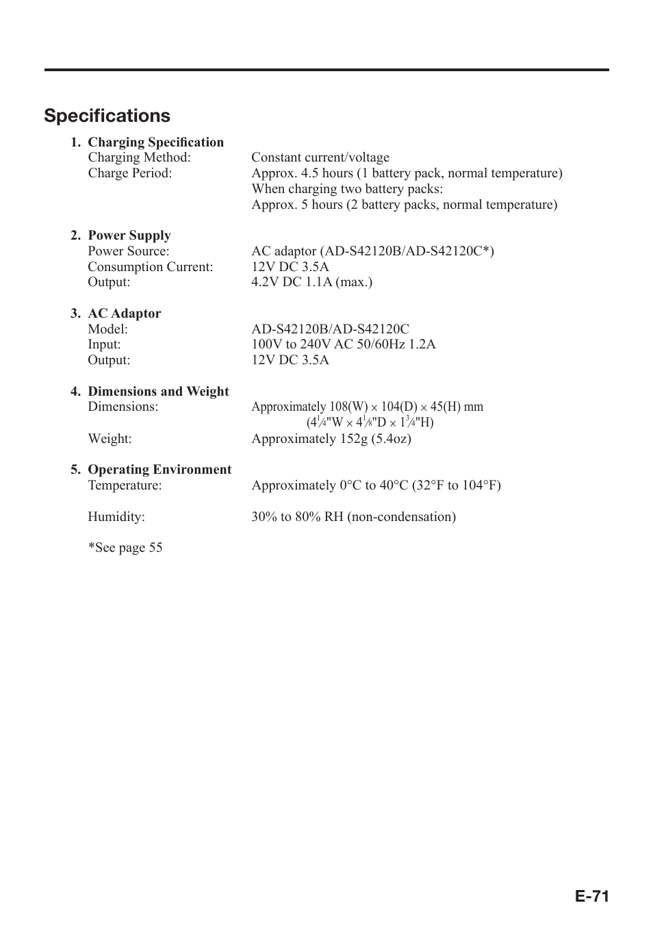 Specifi cations, E-71 | Casio DT-X8 User Manual | Page 73 / 75