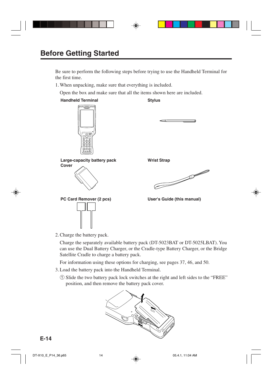 Before getting started, E-14 | Casio DT-X10 User Manual | Page 16 / 62