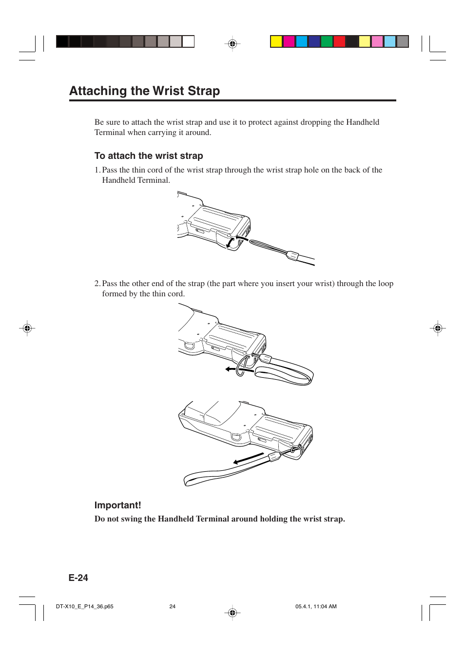Attaching the wrist strap | Casio DT-X10 User Manual | Page 26 / 62