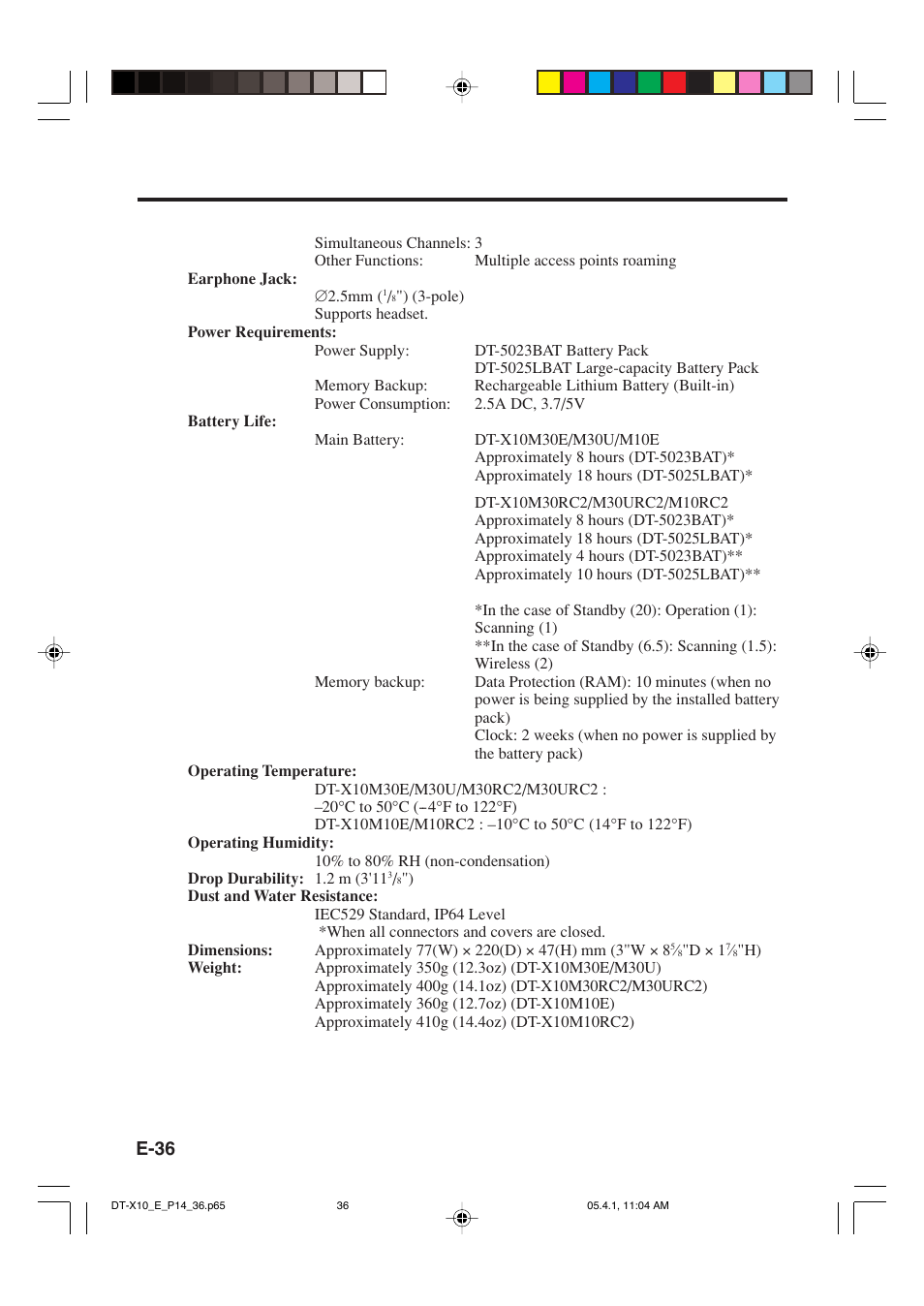 E-36 | Casio DT-X10 User Manual | Page 38 / 62