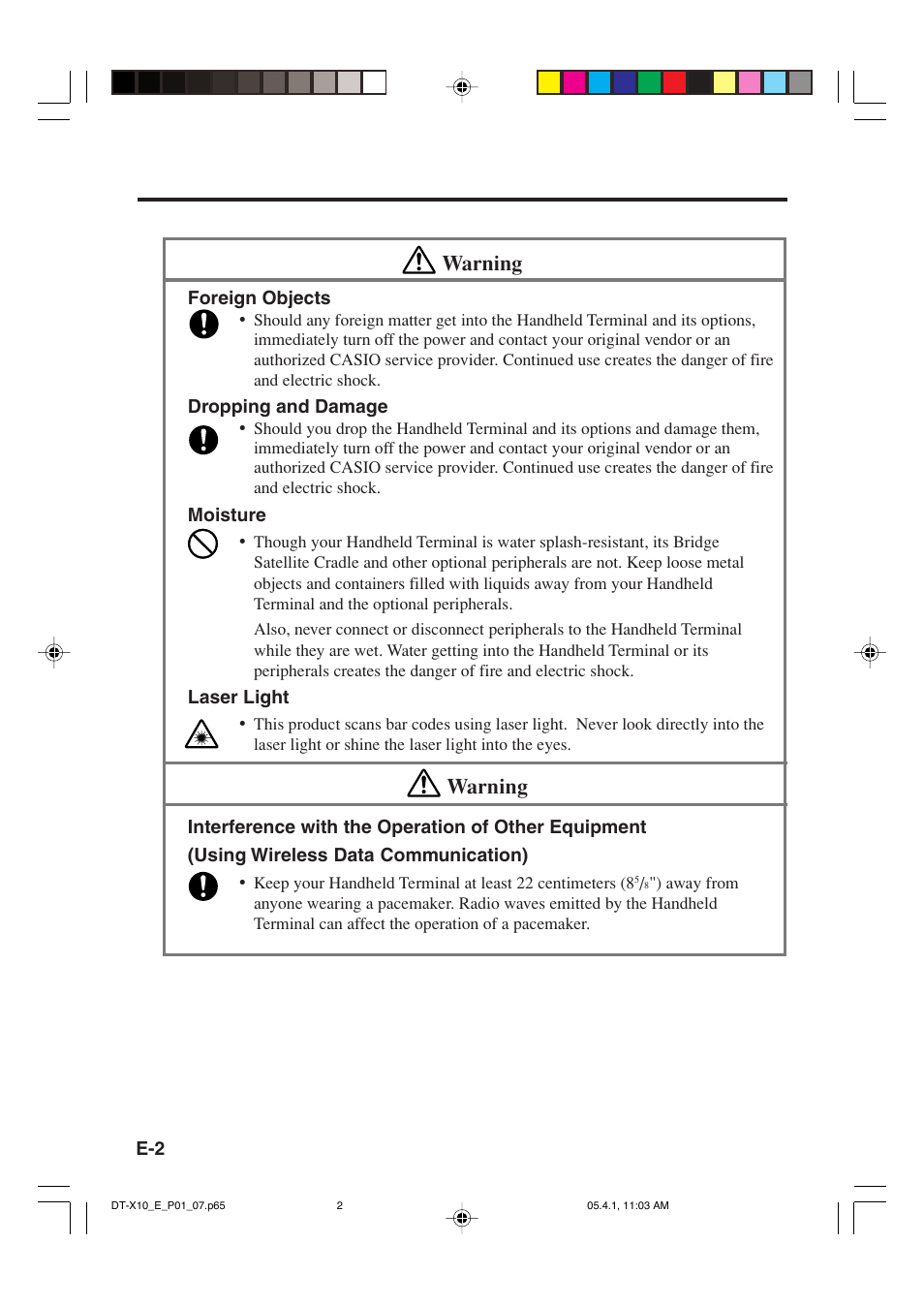 Warning | Casio DT-X10 User Manual | Page 4 / 62