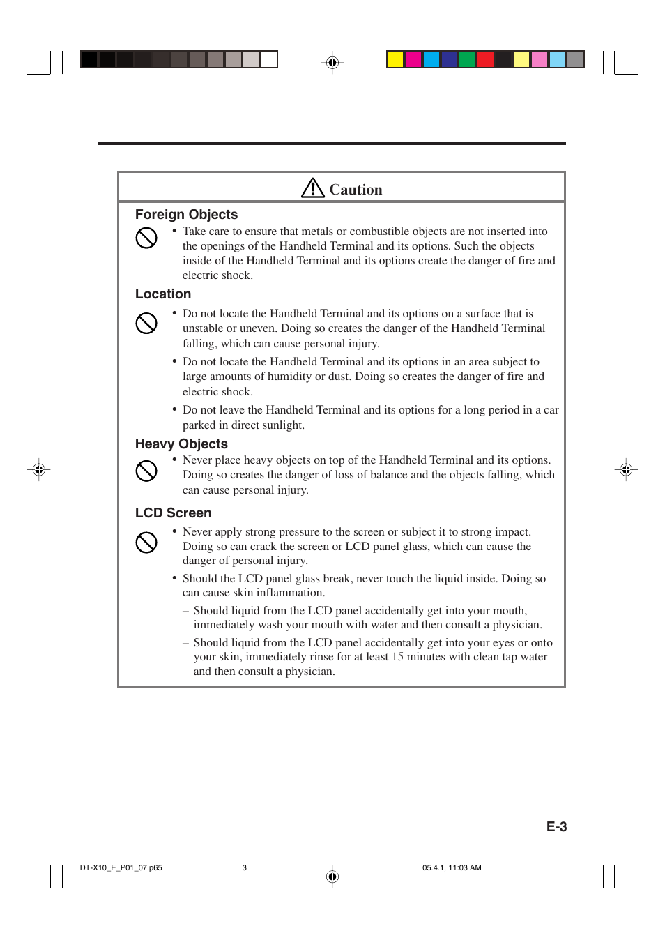 Caution | Casio DT-X10 User Manual | Page 5 / 62