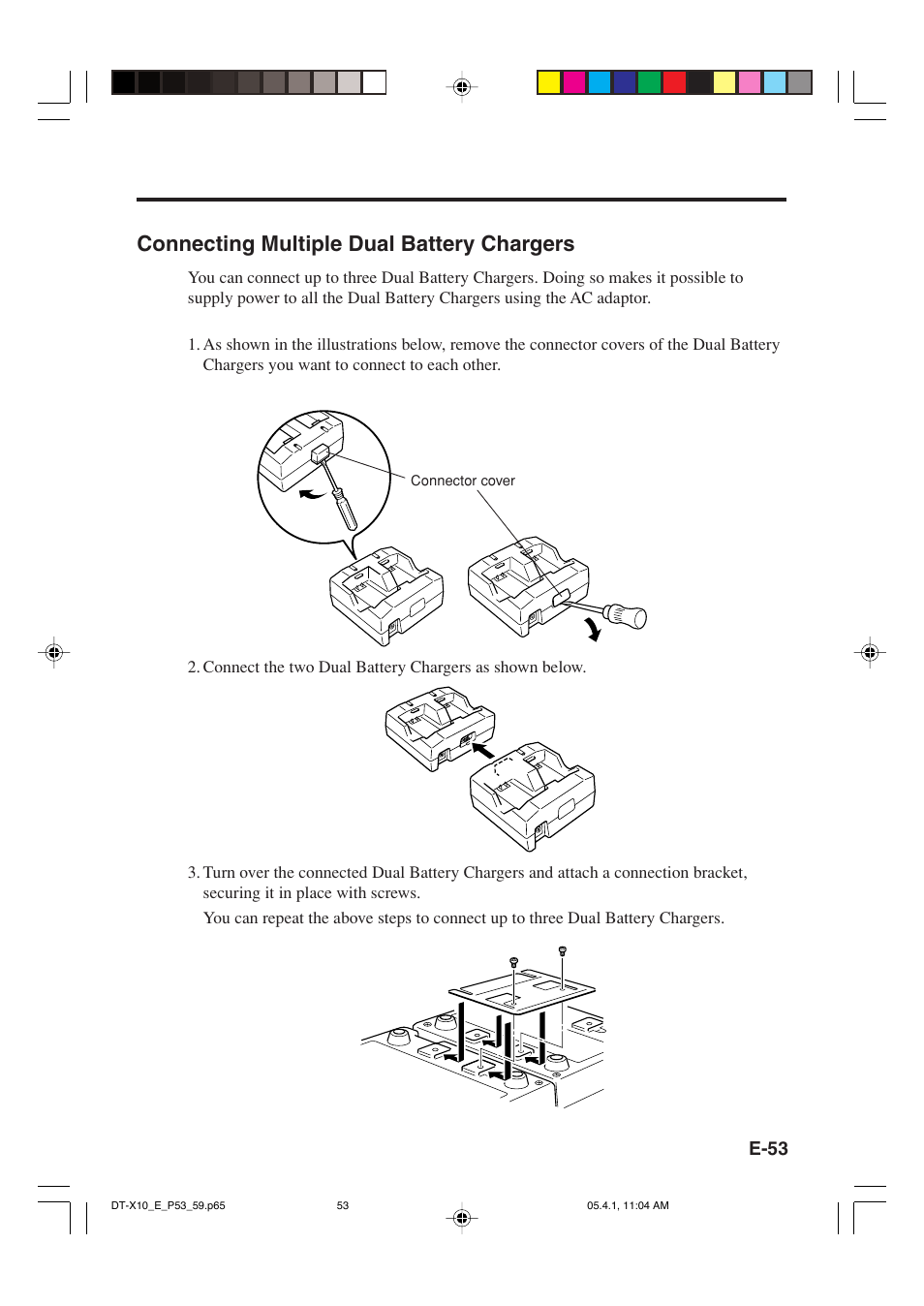 Connecting multiple dual battery chargers | Casio DT-X10 User Manual | Page 55 / 62