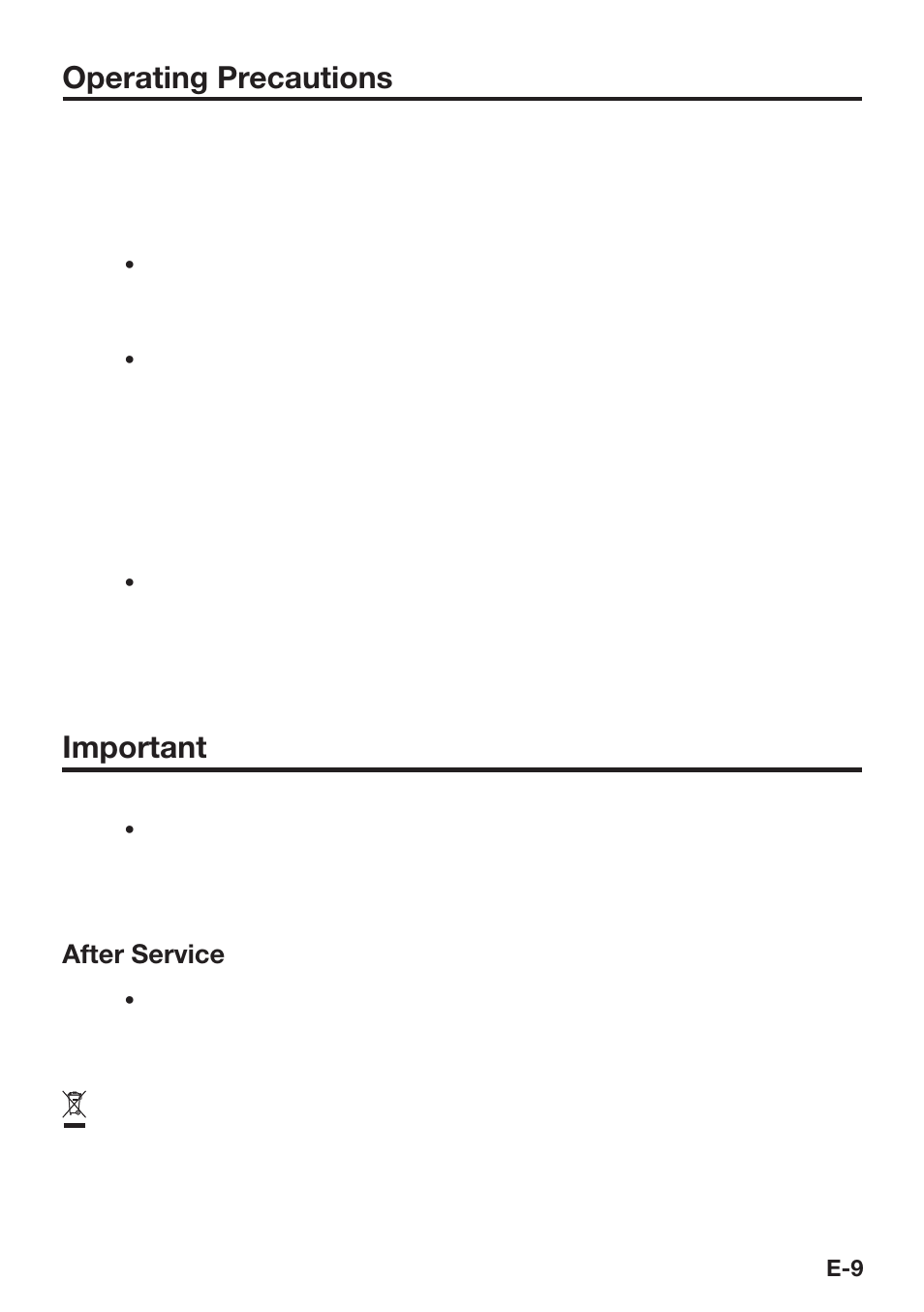 Operating precautions, Important, After service | Casio DT-X30 User Manual | Page 11 / 59