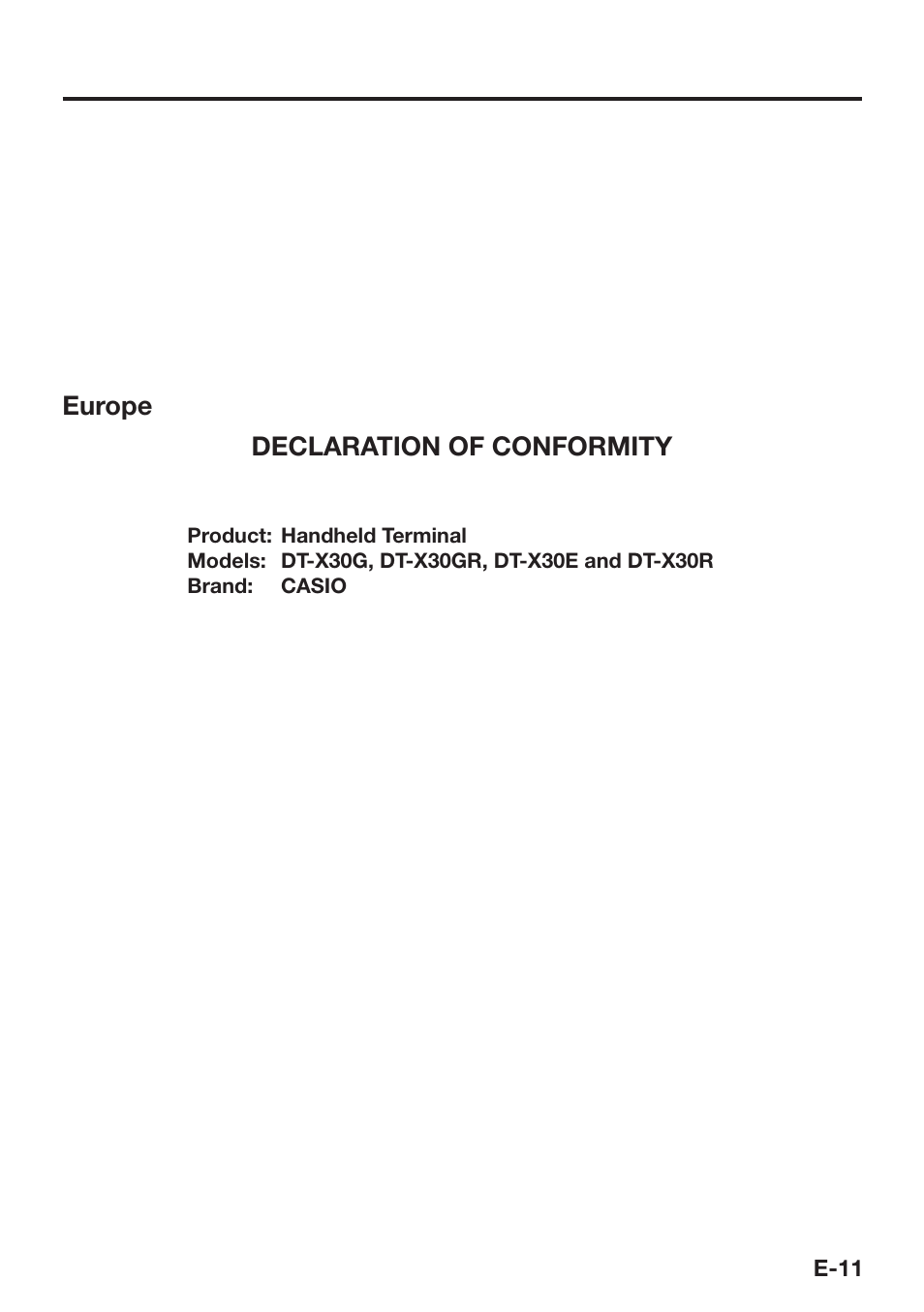 Europe declaration of conformity | Casio DT-X30 User Manual | Page 13 / 59