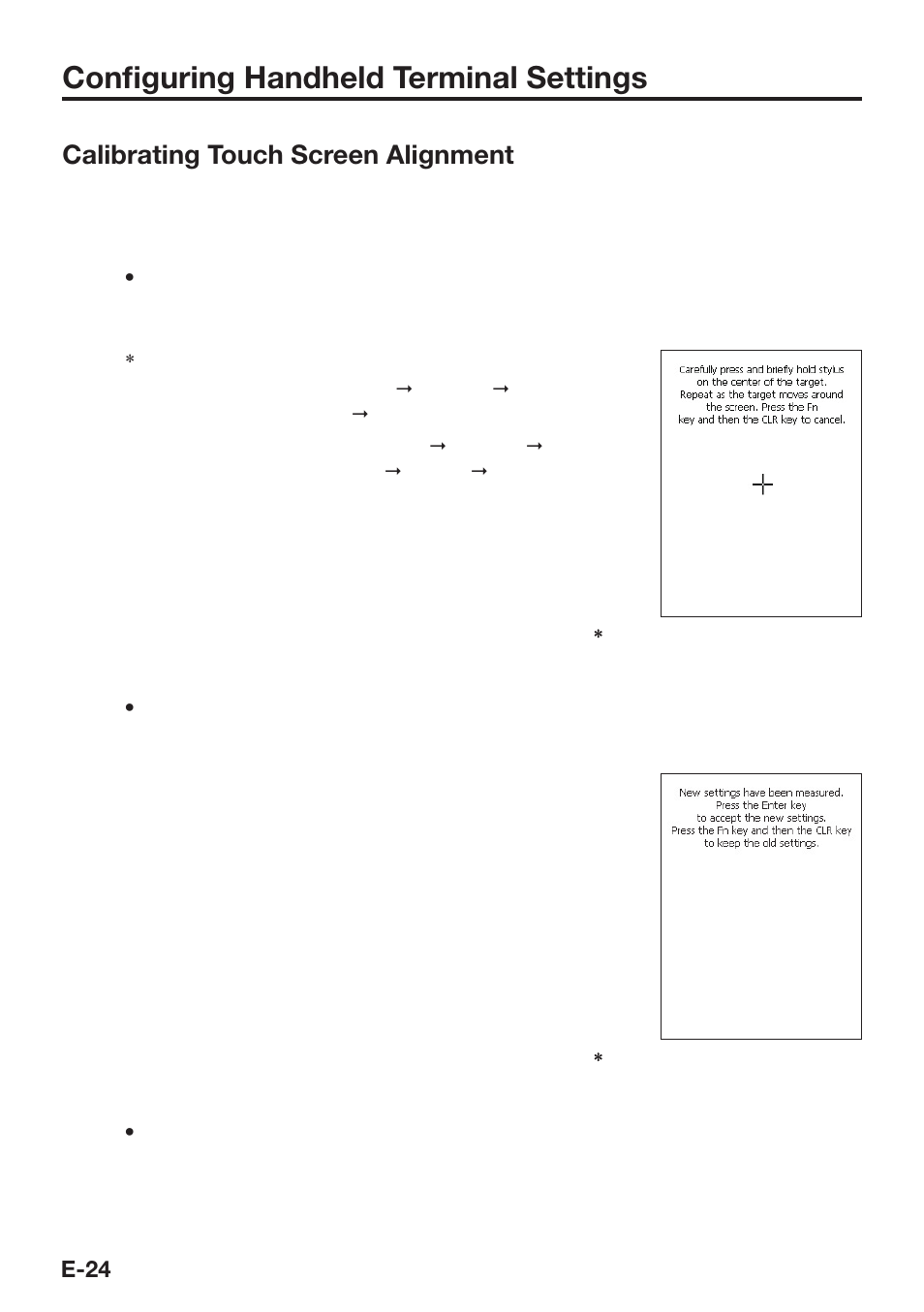 Conﬁ guring handheld terminal settings, Calibrating touch screen alignment | Casio DT-X30 User Manual | Page 26 / 59