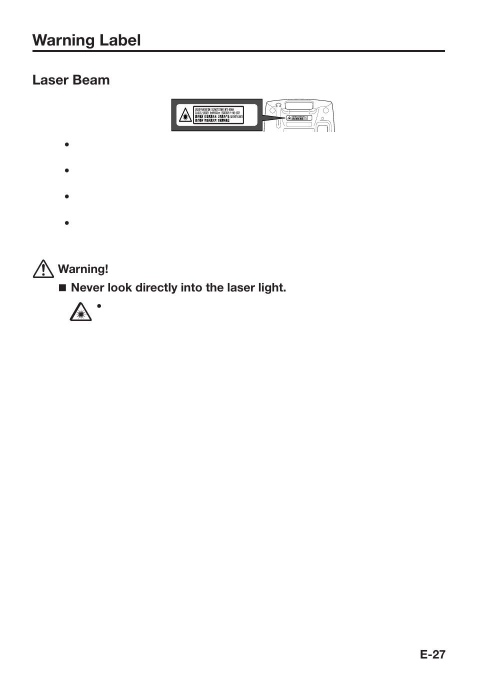 Warning label, Laser beam | Casio DT-X30 User Manual | Page 29 / 59