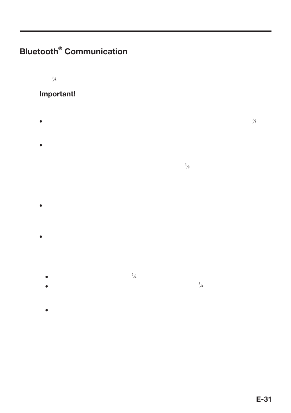 Bluetooth, Communication, E-31 | Important | Casio DT-X30 User Manual | Page 33 / 59