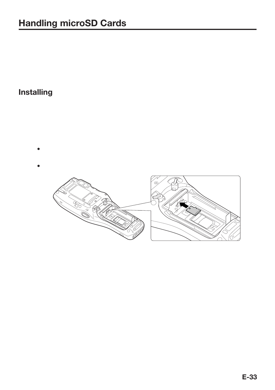 Handling microsd cards, Installing | Casio DT-X30 User Manual | Page 35 / 59