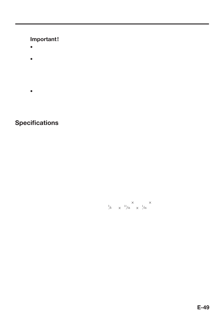Speciﬁ cations, E-49 important | Casio DT-X30 User Manual | Page 51 / 59