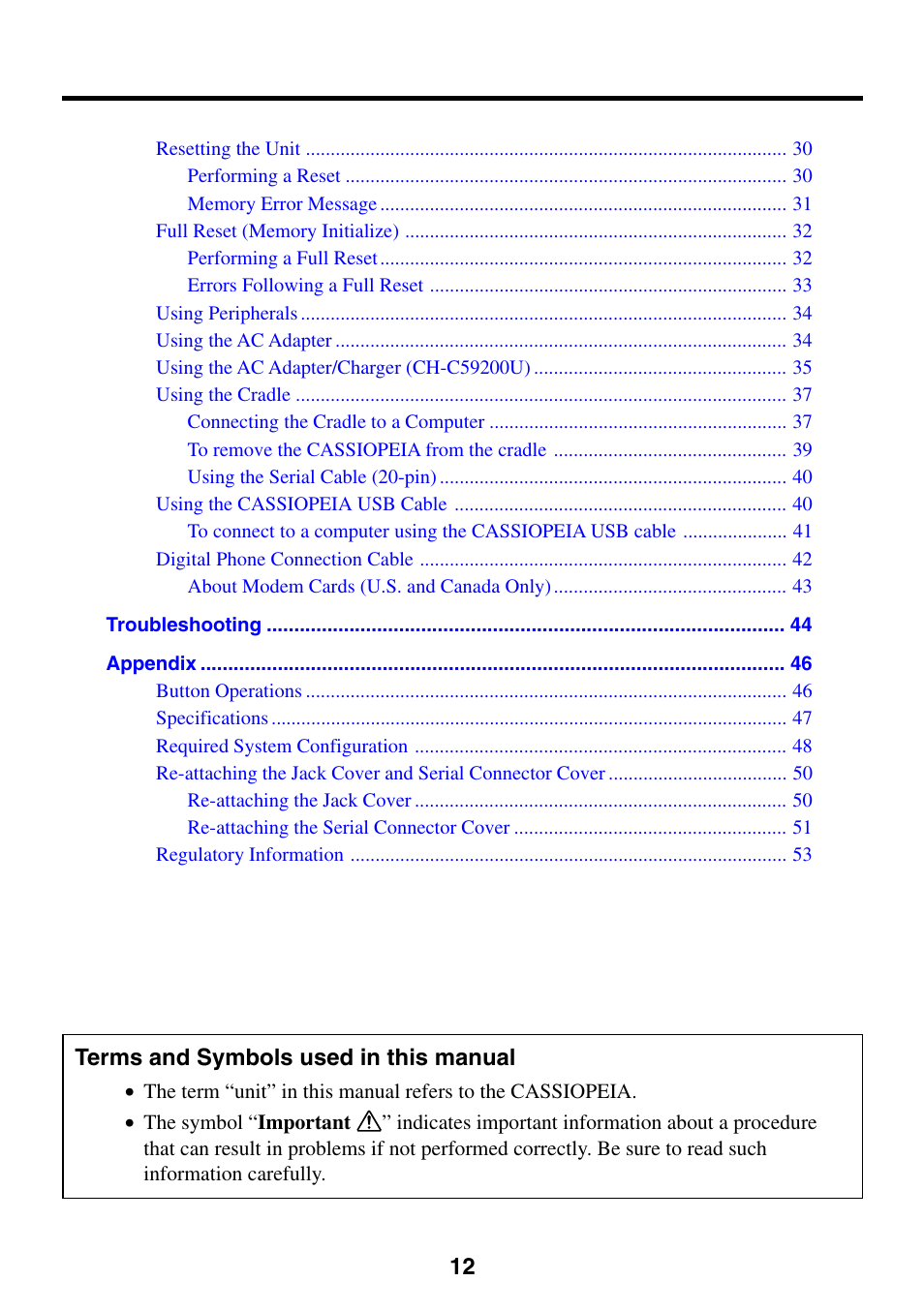 Terms and symbols used in this manual | Casio EG-800 User Manual | Page 12 / 55