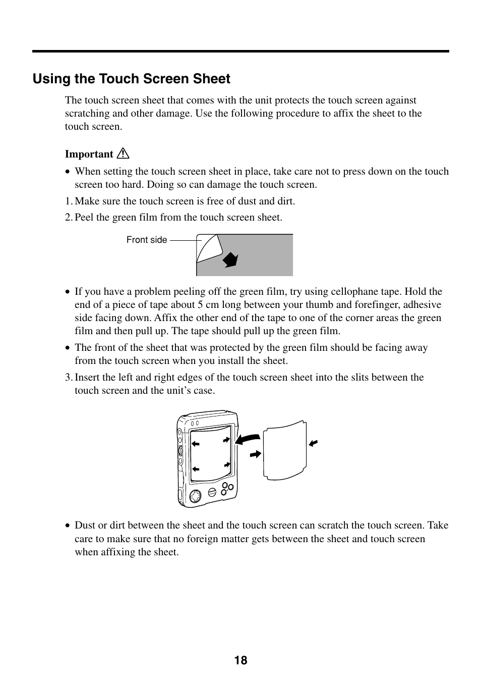 Using the touch screen sheet | Casio EG-800 User Manual | Page 18 / 55