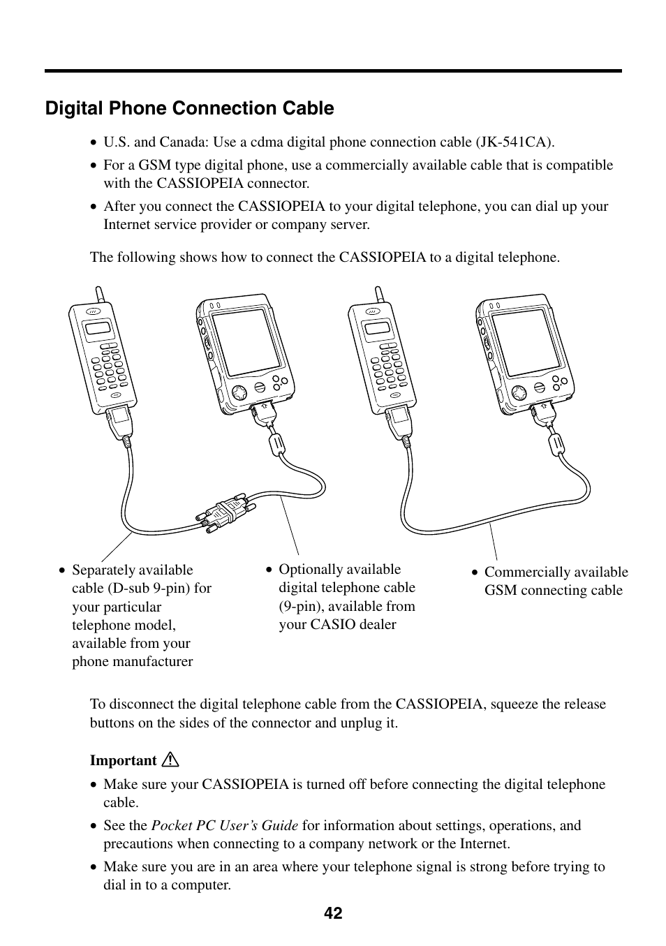 Digital phone connection cable | Casio EG-800 User Manual | Page 42 / 55