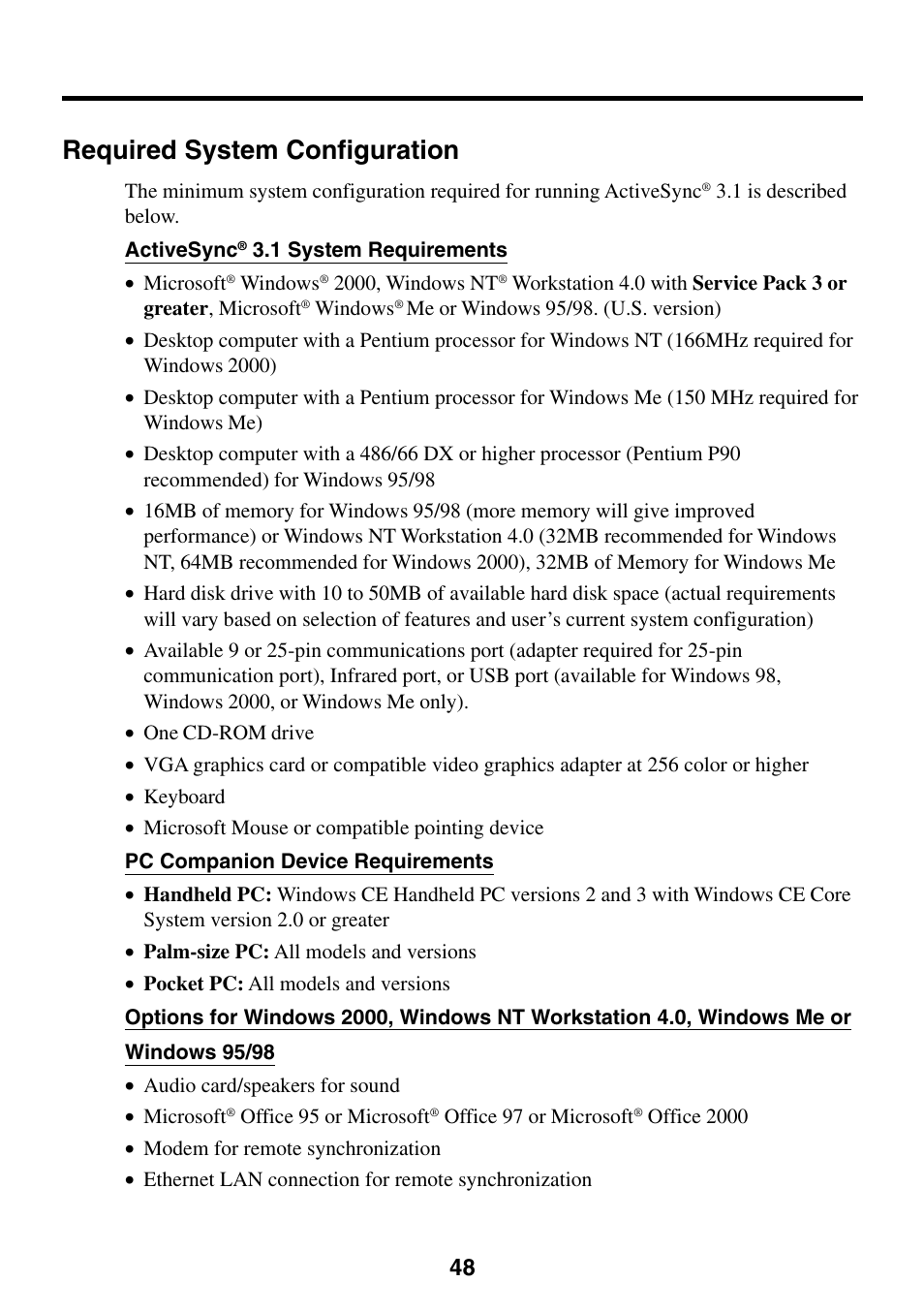 Required system configuration, For the computer system that is | Casio EG-800 User Manual | Page 48 / 55