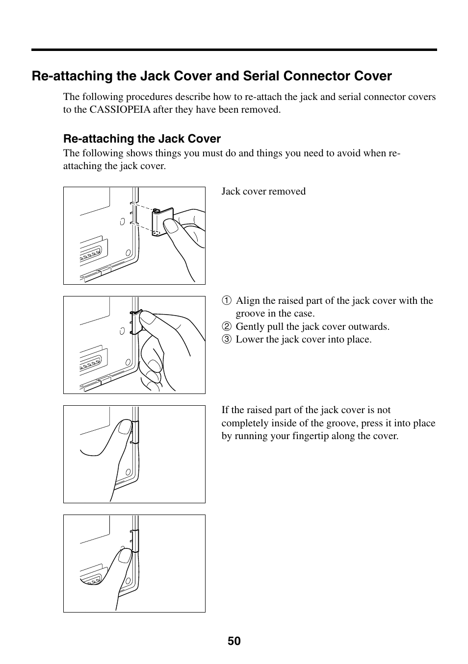 Re-attaching the jack cover | Casio EG-800 User Manual | Page 50 / 55