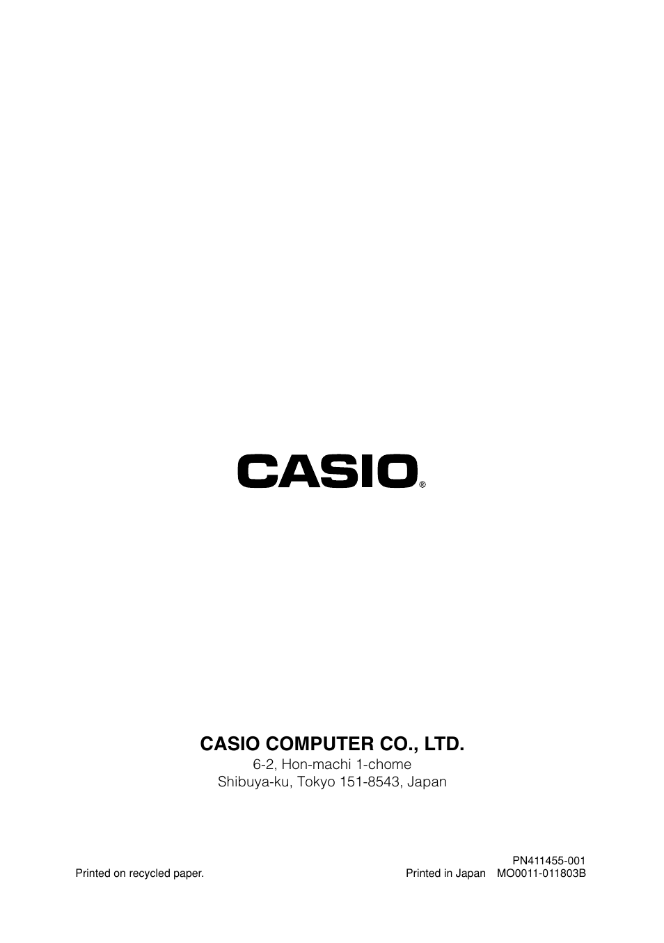 Casio computer co., ltd | Casio EG-800 User Manual | Page 55 / 55