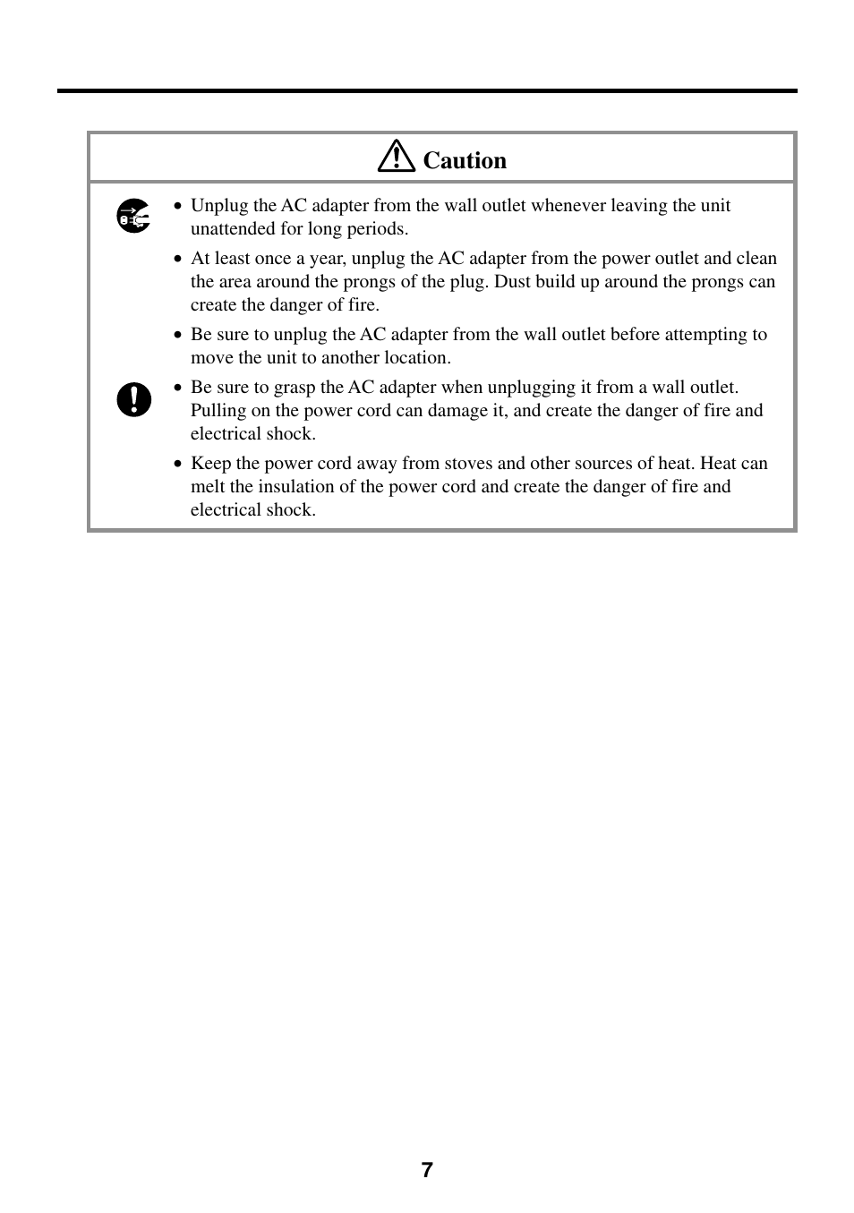 Caution | Casio EG-800 User Manual | Page 7 / 55