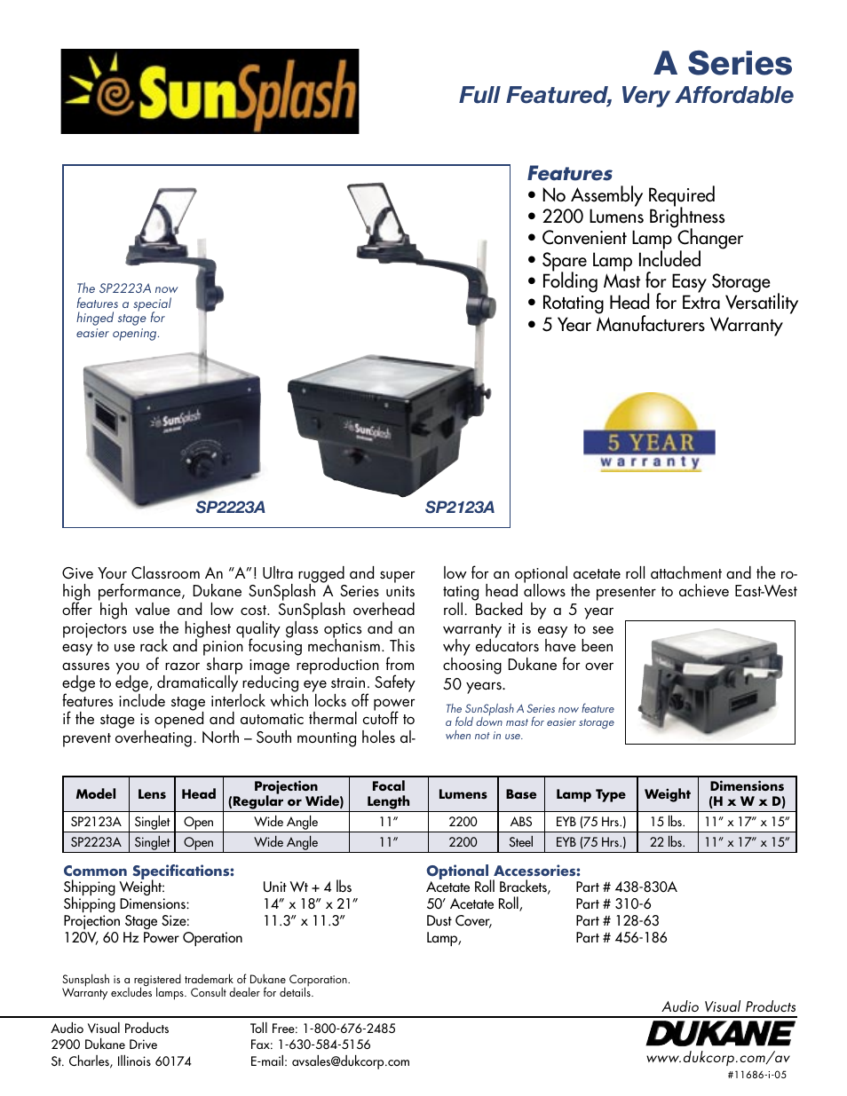 Dukane Sunsplash A Series SP2123A User Manual | 1 page
