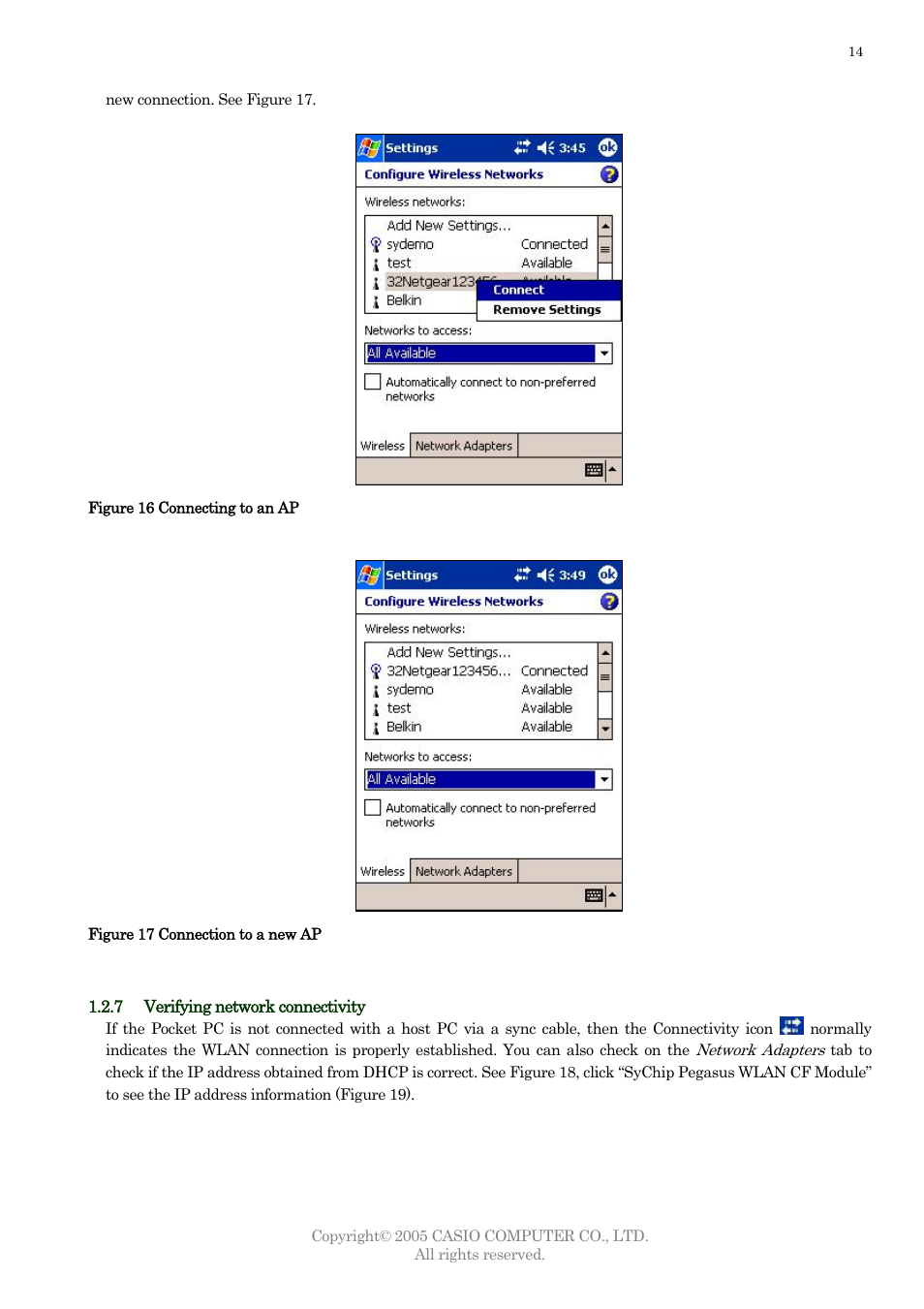 Verifying network connectivity, Verifying n work connectivity | Casio DT-10 User Manual | Page 17 / 22