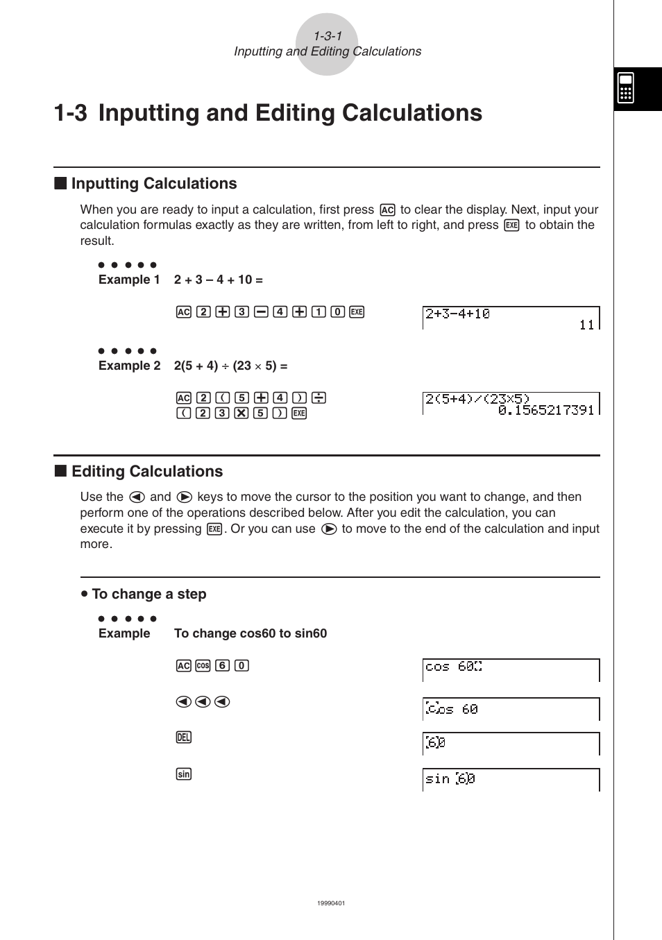 3 inputting and editing calculations, Kk inputting calculations, K editing calculations | Casio ALGEBRA FX 2.0 Basic Operation User Manual | Page 10 / 28