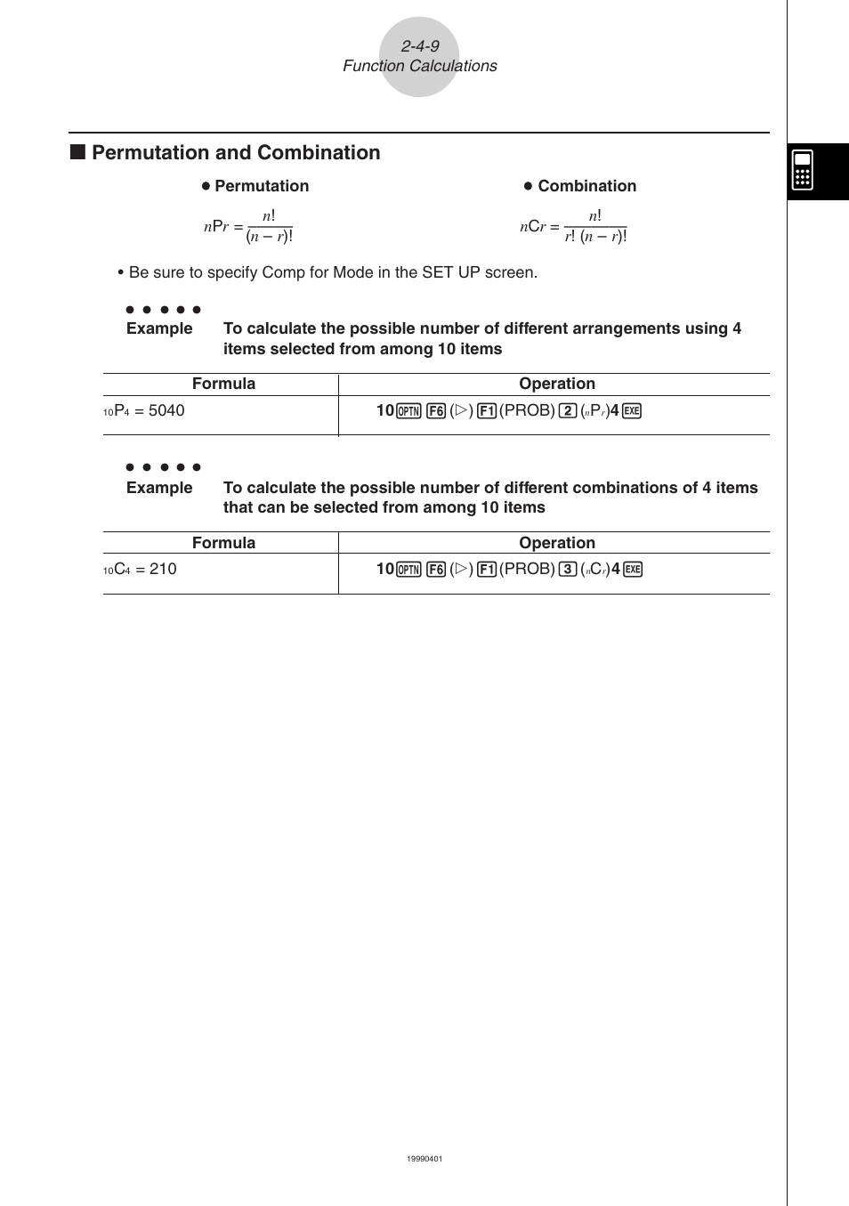 K permutation and combination | Casio ALGEBRA FX 2.0 Manual Calculations User Manual | Page 25 / 70