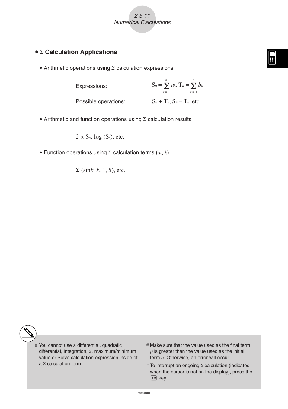 U σ calculation applications, 2× s, Log (s | Σ (sin k , k , 1, 5), etc | Casio ALGEBRA FX 2.0 Manual Calculations User Manual | Page 38 / 70