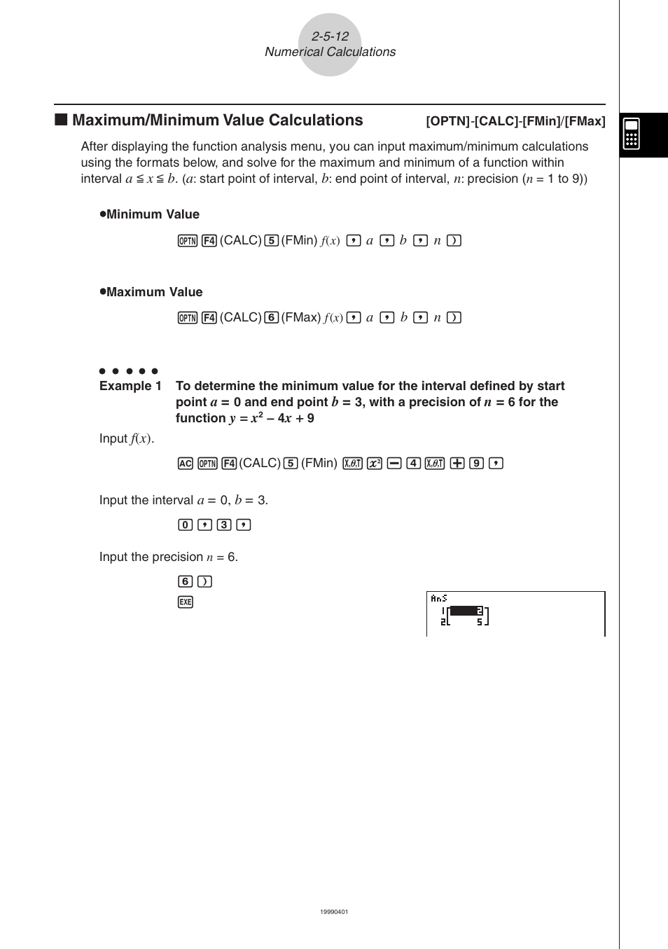 Kk maximum/minimum value calculations | Casio ALGEBRA FX 2.0 Manual Calculations User Manual | Page 39 / 70