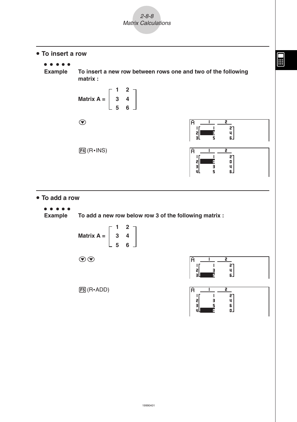 U to insert a row, U to add a row | Casio ALGEBRA FX 2.0 Manual Calculations User Manual | Page 57 / 70
