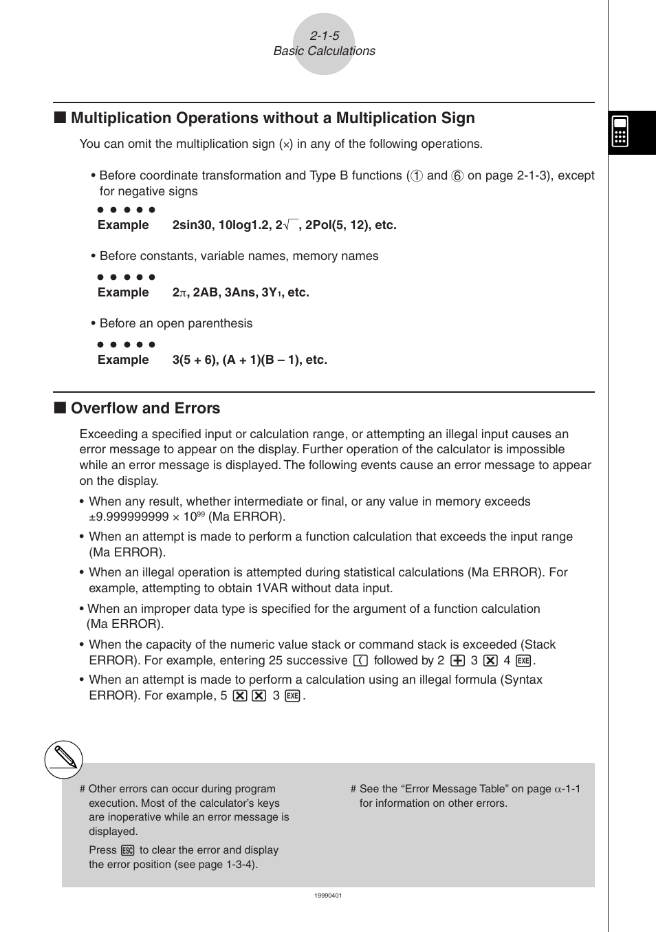 K overflow and errors | Casio ALGEBRA FX 2.0 Manual Calculations User Manual | Page 6 / 70