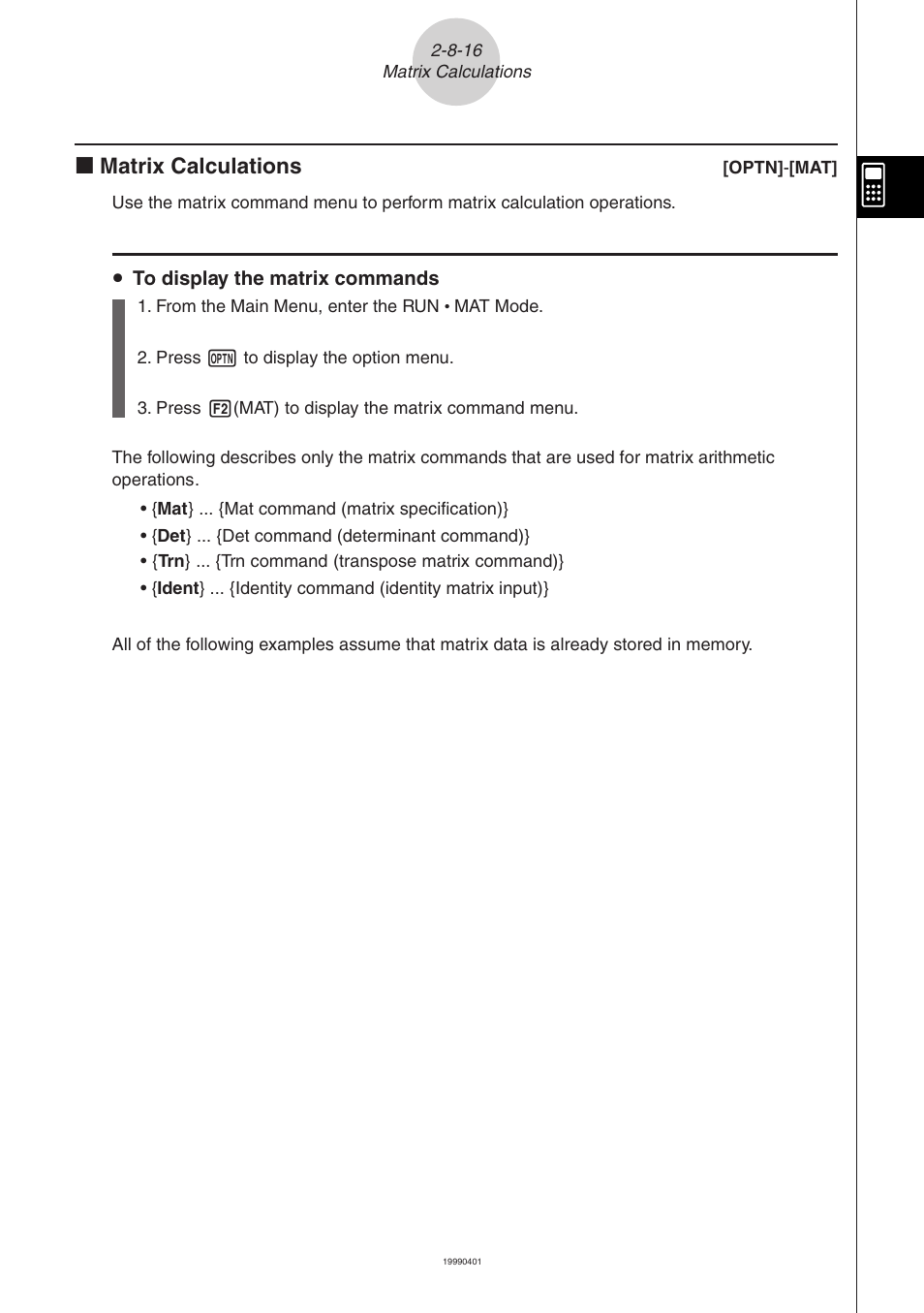 K matrix calculations | Casio ALGEBRA FX 2.0 Manual Calculations User Manual | Page 65 / 70