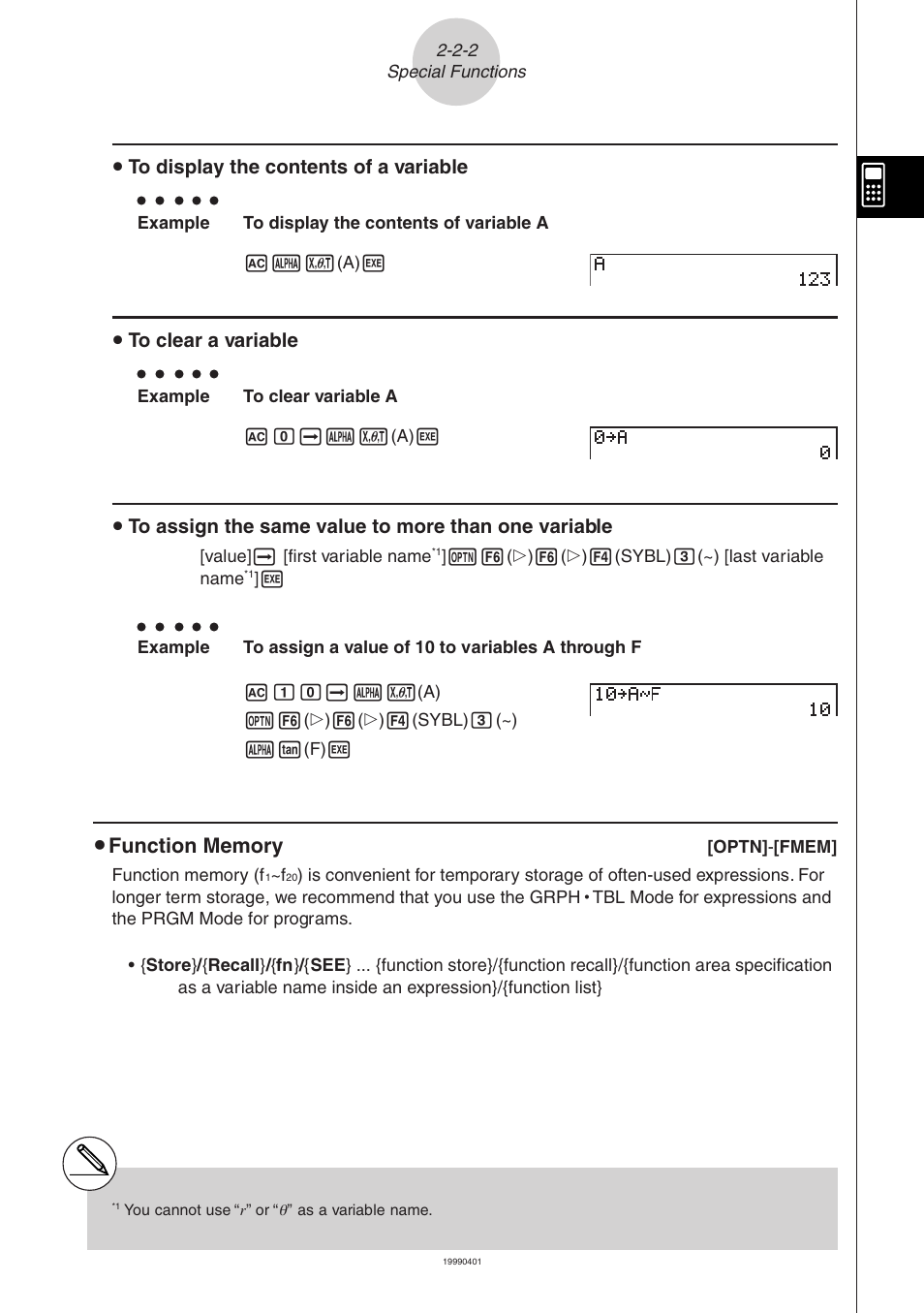 U to display the contents of a variable, U to clear a variable | Casio ALGEBRA FX 2.0 Manual Calculations User Manual | Page 9 / 70