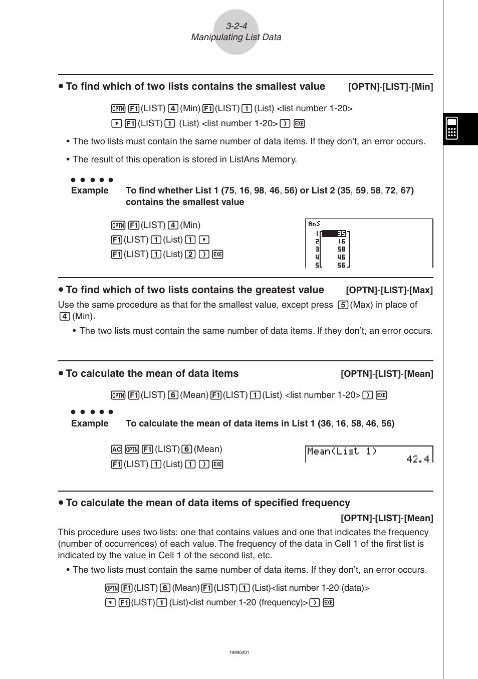 Casio ALGEBRA FX 2.0 List Function User Manual | Page 12 / 22
