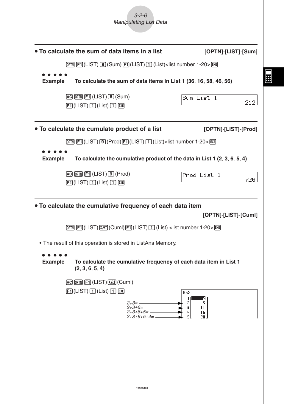 Casio ALGEBRA FX 2.0 List Function User Manual | Page 14 / 22