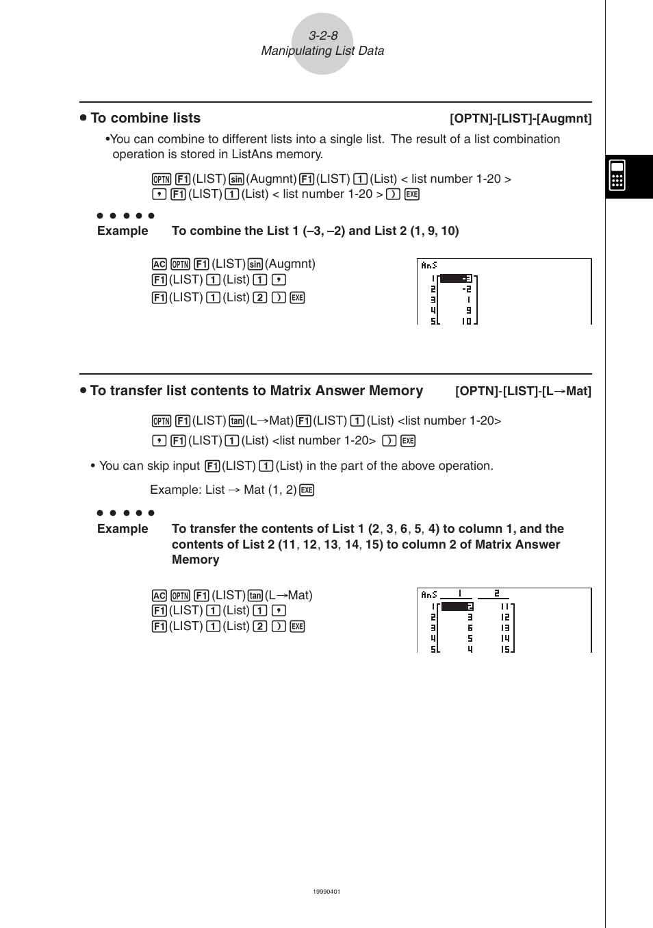 Casio ALGEBRA FX 2.0 List Function User Manual | Page 16 / 22