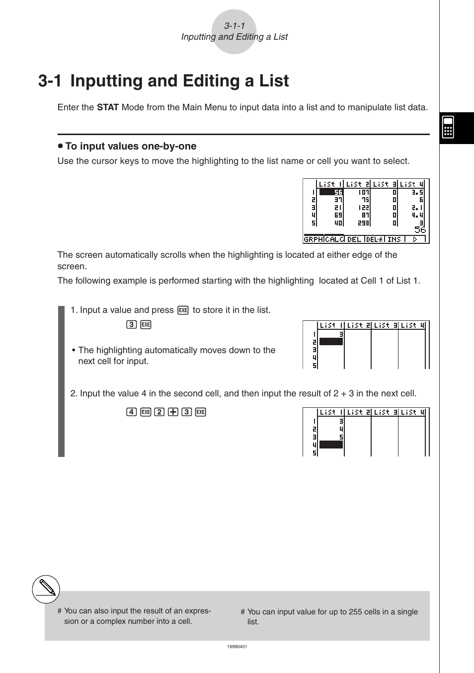 1 inputting and editing a list | Casio ALGEBRA FX 2.0 List Function User Manual | Page 2 / 22