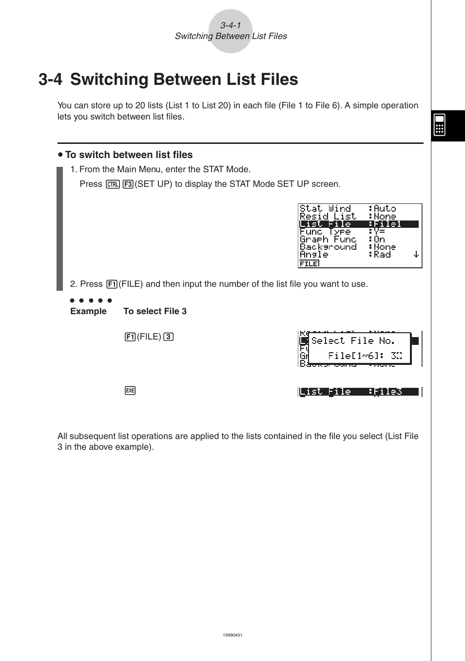 4 switching between list files | Casio ALGEBRA FX 2.0 List Function User Manual | Page 22 / 22