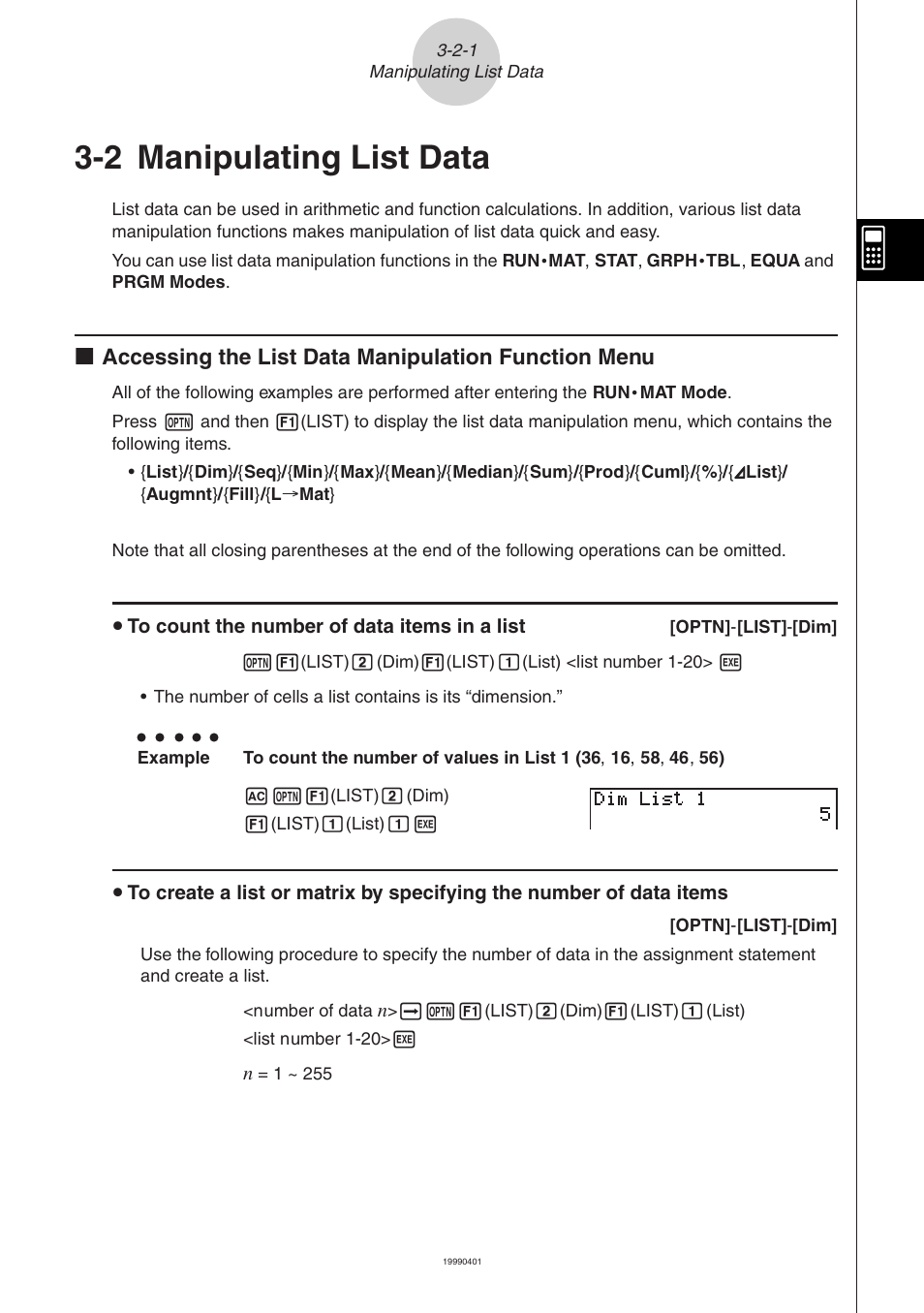 2 manipulating list data | Casio ALGEBRA FX 2.0 List Function User Manual | Page 9 / 22