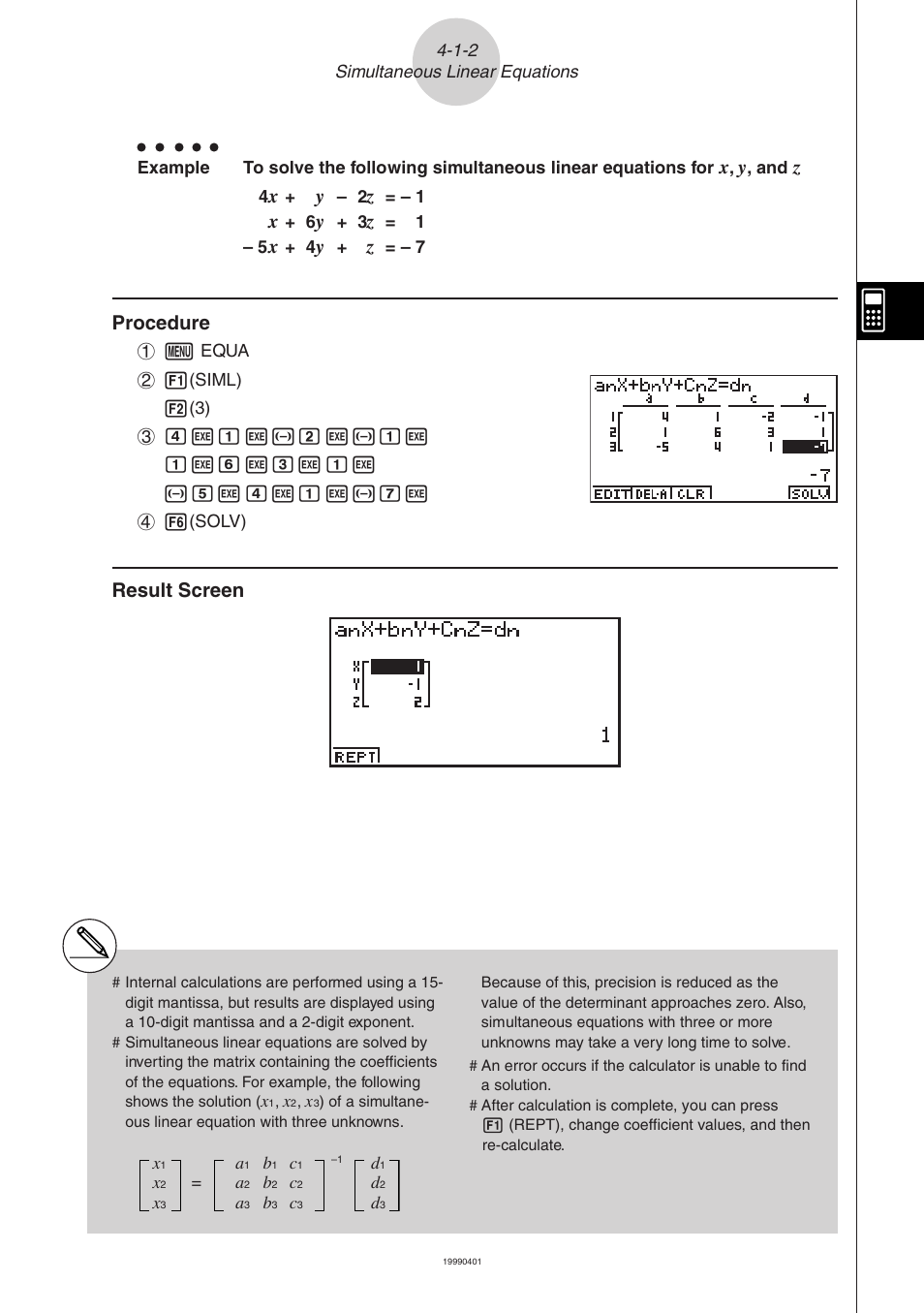 Procedure, Result screen | Casio ALGEBRA FX 2.0 Equation Calculations User Manual | Page 3 / 8