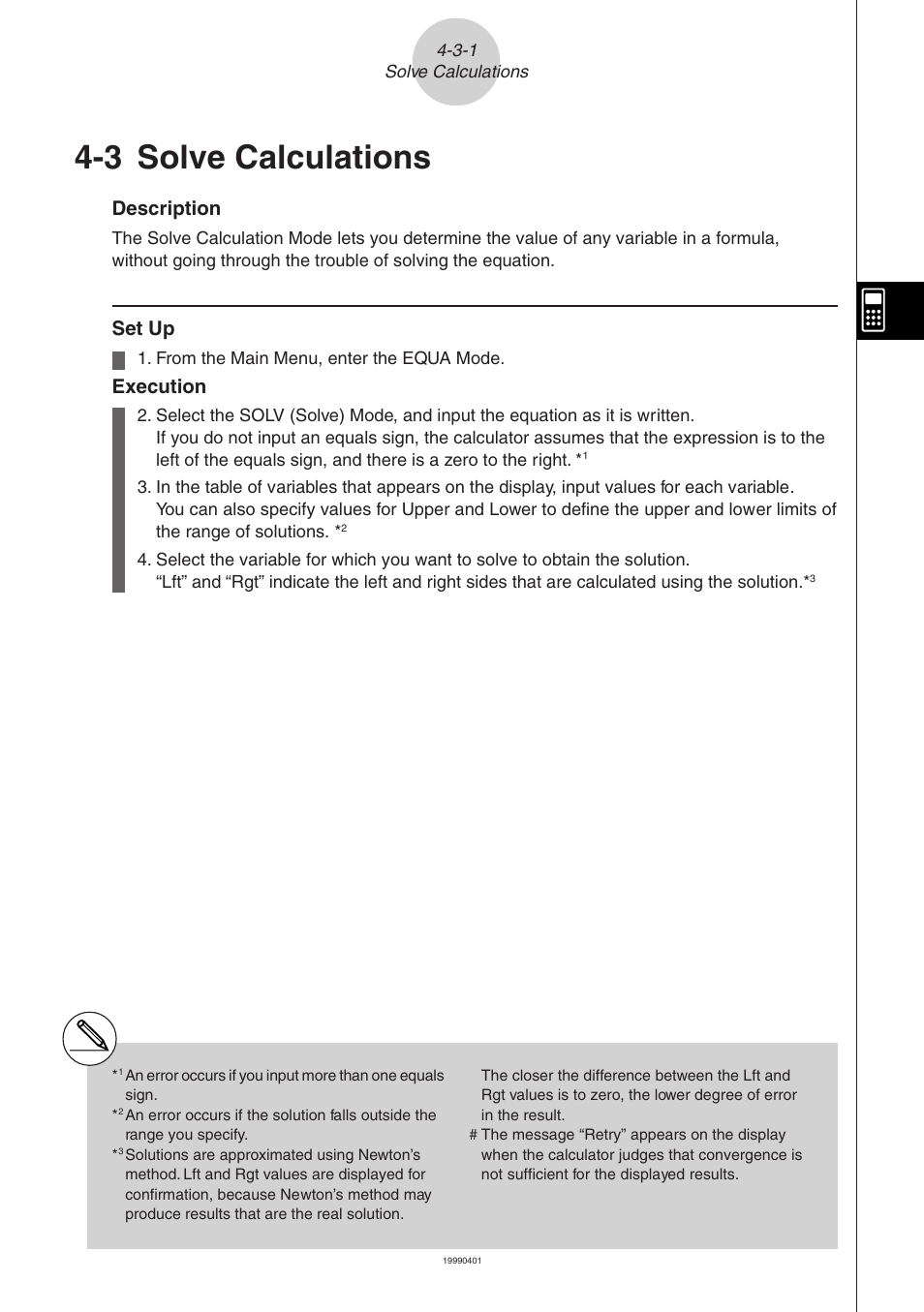 3 solve calculations, Description, Set up | Execution | Casio ALGEBRA FX 2.0 Equation Calculations User Manual | Page 6 / 8