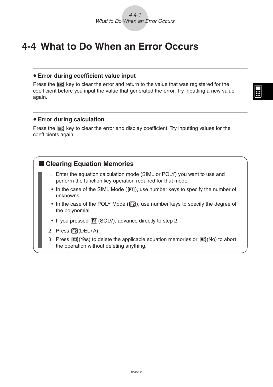 4 what to do when an error occurs | Casio ALGEBRA FX 2.0 Equation Calculations User Manual | Page 8 / 8