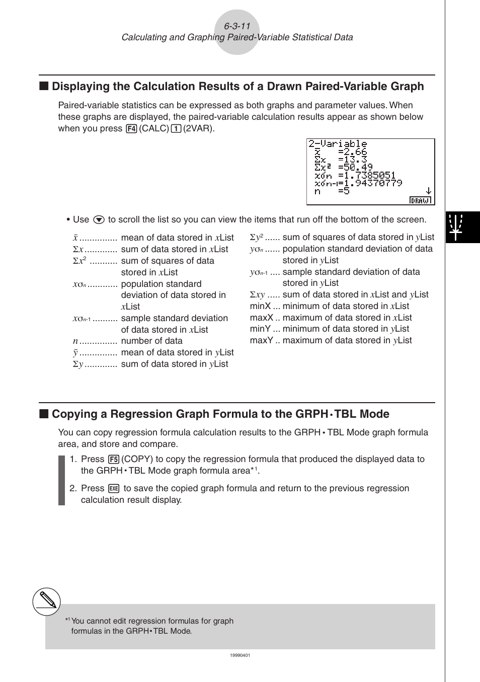 Kk copying a regression graph formula to the grph, Tbl mode | Casio ALGEBRA FX 2.0 Statistical Graphs and Calculations User Manual | Page 20 / 32