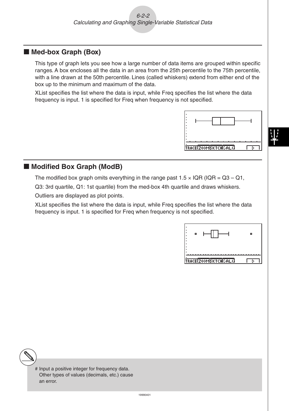 K med-box graph (box), K modified box graph (modb) | Casio ALGEBRA FX 2.0 Statistical Graphs and Calculations User Manual | Page 7 / 32