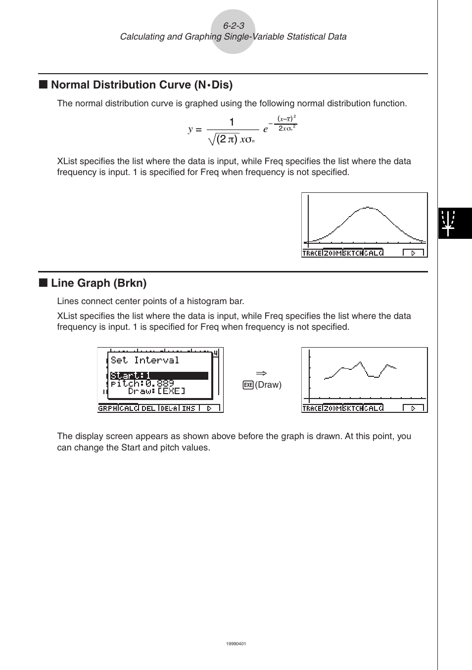 K normal distribution curve (n, Dis), K line graph (brkn) | Y = 1 (2 π) x σ | Casio ALGEBRA FX 2.0 Statistical Graphs and Calculations User Manual | Page 8 / 32
