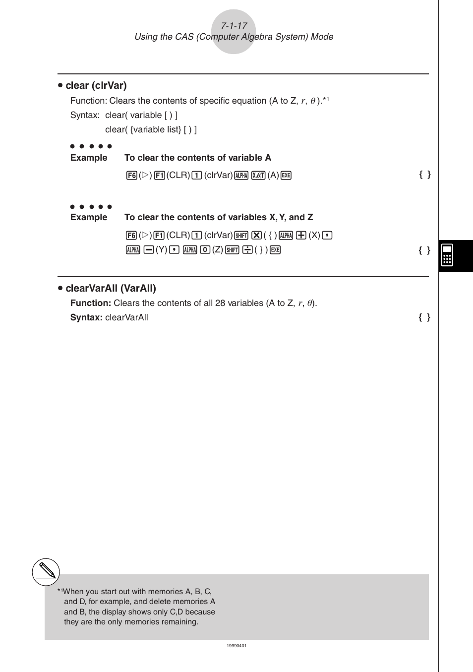 U clear (clrvar), U clearvarall (varall) | Casio ALGEBRA FX 2.0 Computer Algebra System and Tutorial Modes User Manual | Page 18 / 30