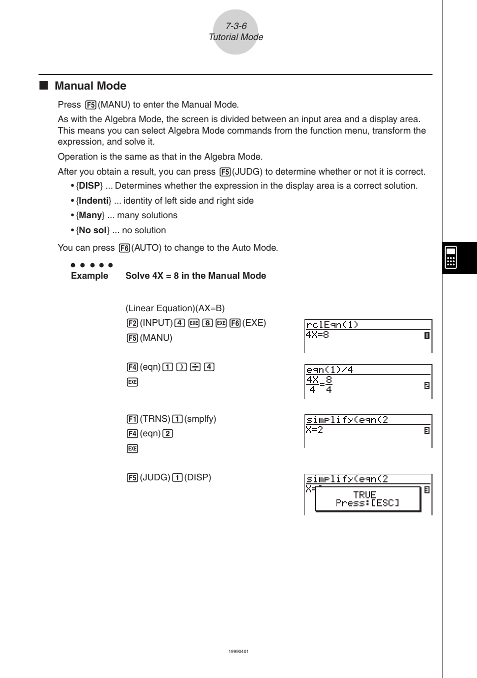 K manual mode | Casio ALGEBRA FX 2.0 Computer Algebra System and Tutorial Modes User Manual | Page 26 / 30